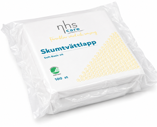Tvättlapp skum NHS Care Soft Basic Vit 19x19 cmx 2mm 100st/fp