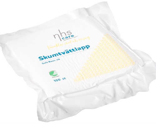 Tvättlapp skum NHS Care Soft Basic Vit 19x19 cmx 2mm 100st/fp