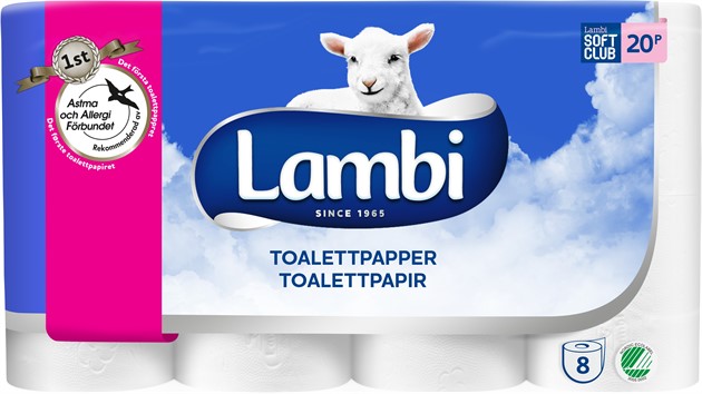Toalettpapper 3-lag vit extra mjukt Lambi dekor 8rl/fp 20m/rl