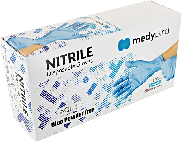 Handskar medicinsk Nitril Medybird puderfri blå stl XL 100st/fp