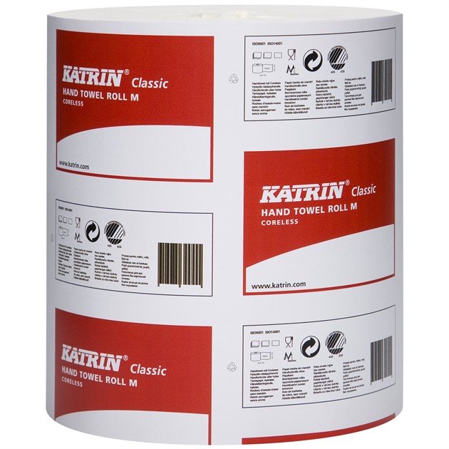 Handtorkrulle 1-lag vit Katrin Classic M hylslös 20,5cmx320m/rl 1rl