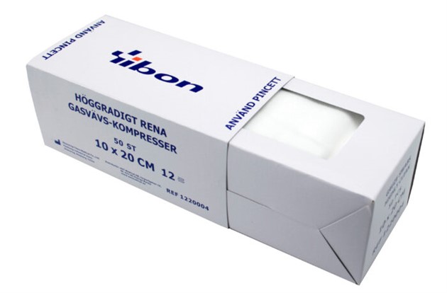 Kompress gasväv höggradigt ren i disp.box 12-lagers 10x20 cm 50st/fp