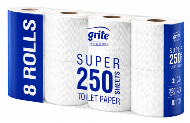 Toalettpapper Grite 250T 3-lag vit extra mjuk 27,5m/rl 8rl/fp