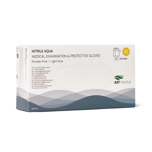 Handskar Nitril Aqua AQL 1,5 puderfri blå stl XS 100st/fp
