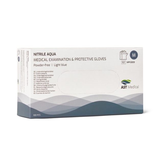 Handskar Nitril Aqua AQL 1,5 puderfri blå stl M 100st/fp