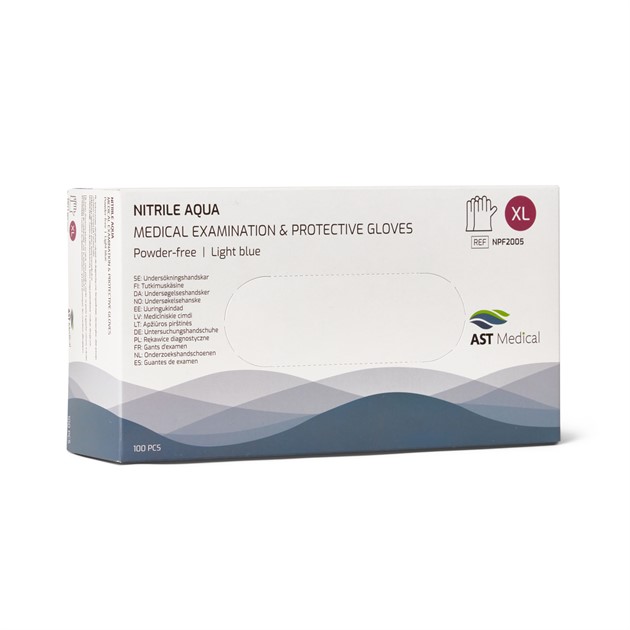 Handskar Nitril Aqua AQL 1,5 puderfri blå stl XL 100st/fp