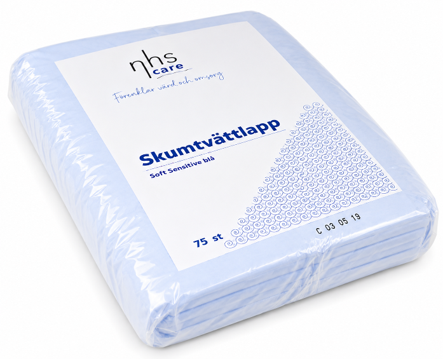 Tvättlapp skum NHS Care Soft Sensitive blå 19x27cmx3mm 75st/fp
