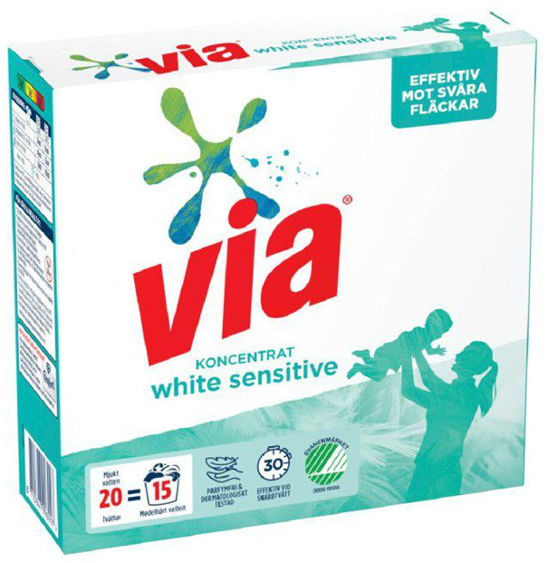 Tvättmedel Via Sensitive White 750 gr/fp