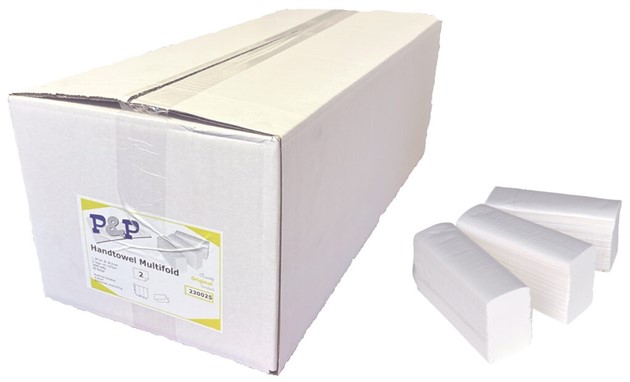 Pappershandduk 2-lag vit nyfiber M-fold 24x21cm 3000st/krt
