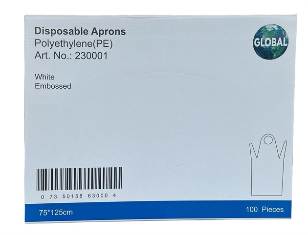 Förkläde engångs 20my 75x125cm vit i box 100st/fp