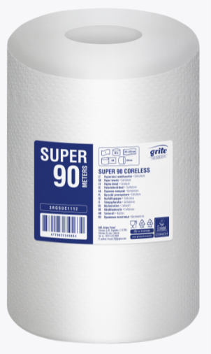 Handtorkrulle 1-lag vit Grite Super S hylslös 90m/rl 1 rl