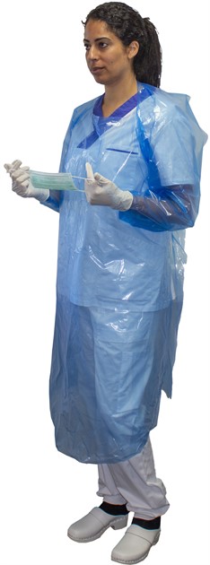 Förkläde m ärm med tumgrepp 112x117cm blå 10st/fp