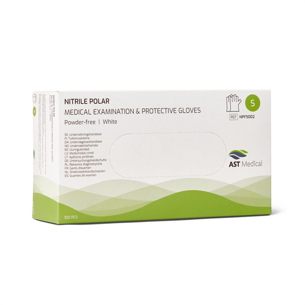 Handskar Nitril Polar AQL 1,5 puderfri vit stl S 100st/fp