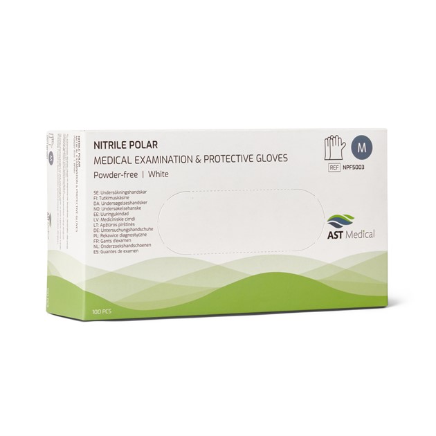 Handskar Nitril Polar AQL 1,5 puderfri vit stl M 100st/fp