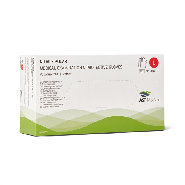 Handskar Nitril Polar AQL 1,5 puderfri vit stl L 100st/fp