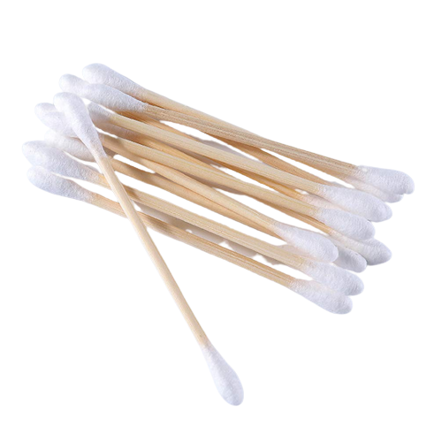 Öronpinne trä 8 cm med bomull i båda ändar osteril 8cm 100st/fp