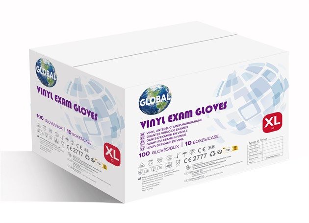 Handskar vinyl puderfri Global transp. stl XL/10 100st/fp