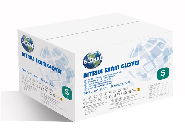 Handskar Nitril Global puderfri blå stl S/7 100st/fp