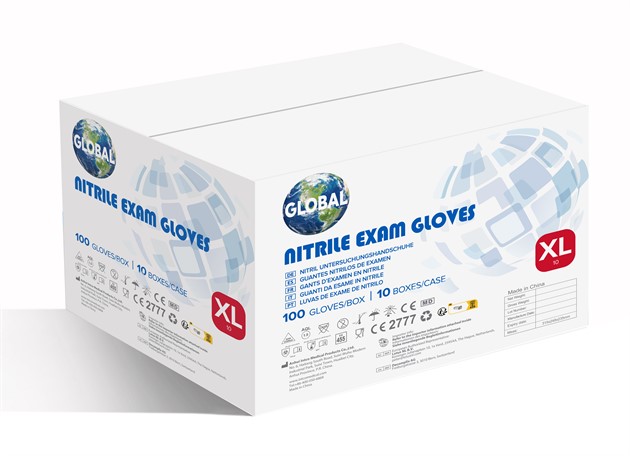 Handskar Nitril Global puderfri blå stl XL/10 100st/fp