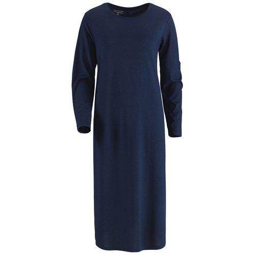 Nattlinne/klänning av Bambu vadlång med slits marin