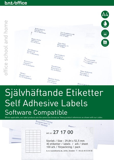 Kopierings & laseretikett 52,5x29,84mm/40 etiketter per ark 100stA4/fp