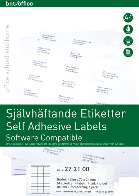 Kopierings & laseretikett 70x34mm/24 etiketter per ark 100stA4/fp