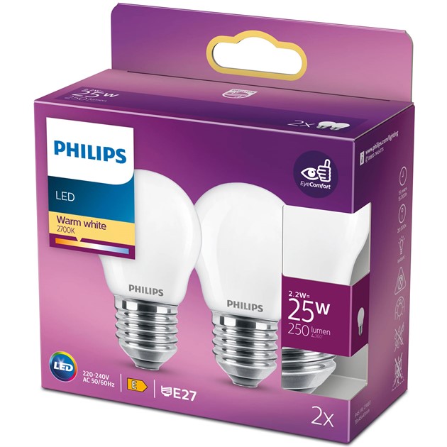 Led E27 Klot 25W P45 Frost 250lm 2-pack