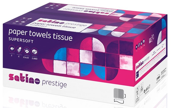 Pappershandduk C-fold 2-lag vit Satino Prestige 2 23x32cm 2880st/krt