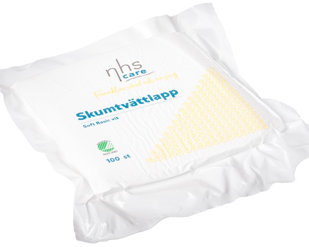 Tvättlapp skum NHS Care Soft Basic Vit 19x19 cmx 2mm 100st/fp