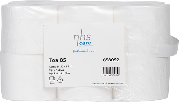 Toalettpapper TOA 85, vit nyfiber 85m/rl 12rl/bal